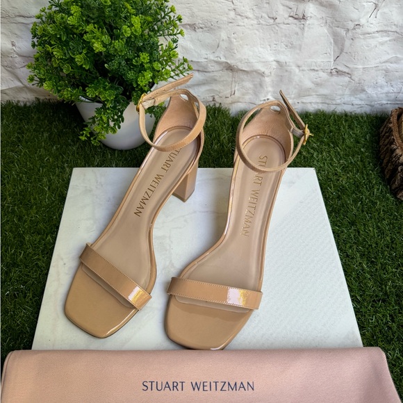Stuart Weitzman Nearlynude Ankle strap Nude patent leather sandals size 10 women - Picture 9 of 16